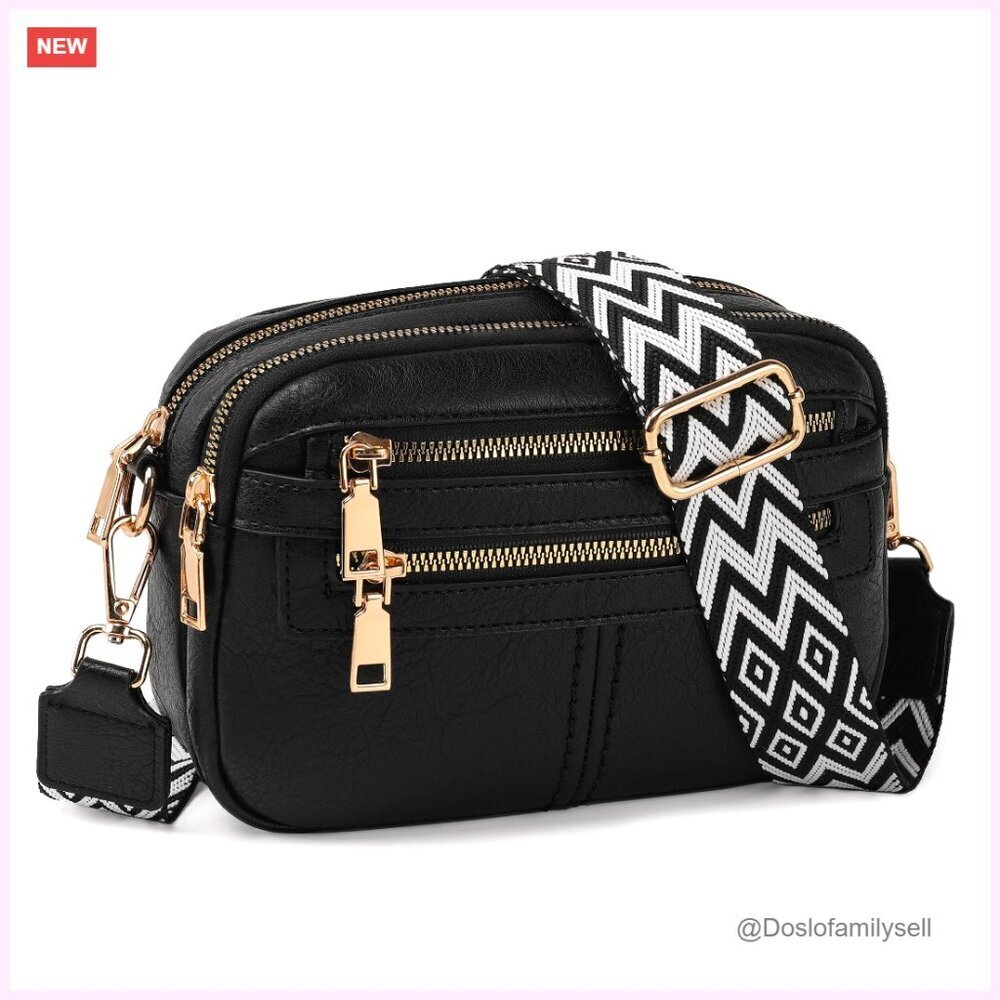 Vegan Leather Crossbody Bag with 6 Pockets, Adjustable Strap for Travel